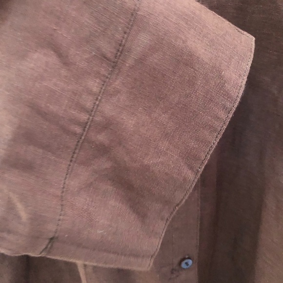 Coastal Cottagecore Chocolate Brown Linen Shirt Large - Picture 7 of 9